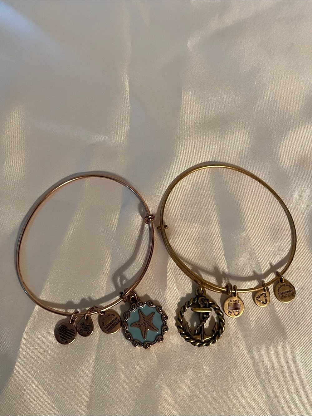 Alex and Ani nautical charm bangle set. Starfish and  Sailor anchor.